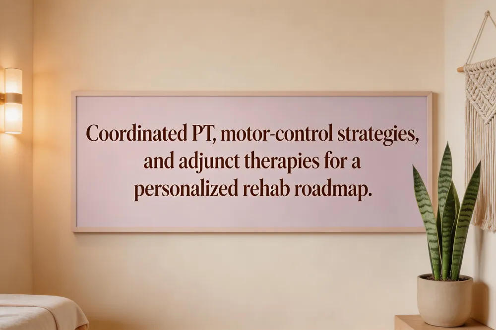 Coordinated PT, motor‑control strategies, and adjunct therapies for a personalized rehab roadmap.