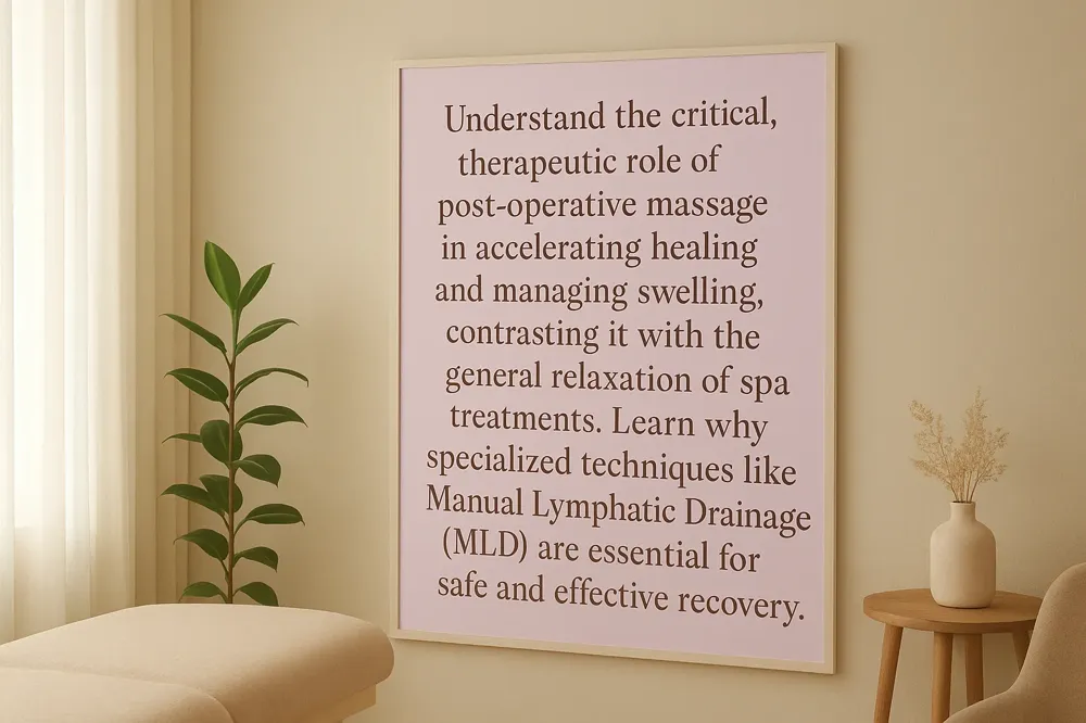 Understand the critical, therapeutic role of post-operative massage in accelerating healing and managing swelling, contrasting it with the general relaxation of spa treatments. Learn why specialized techniques like Manual Lymphatic Drainage (MLD) are essential for safe and effective recovery.
