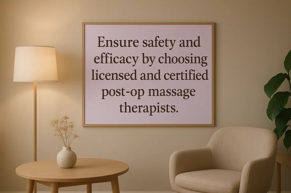 Ensure safety and efficacy by choosing licensed and certified post-op massage therapists.