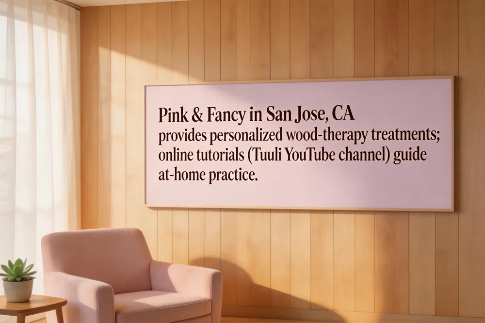 Pink &amp; Fancy in San Jose, CA provides personalized wood‑therapy treatments; online tutorials (e.g., Tuuli YouTube channel) guide at‑home practice.