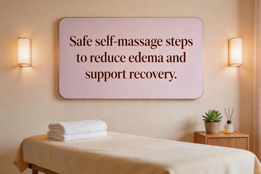 Safe self‑massage steps to reduce edema and support recovery.
