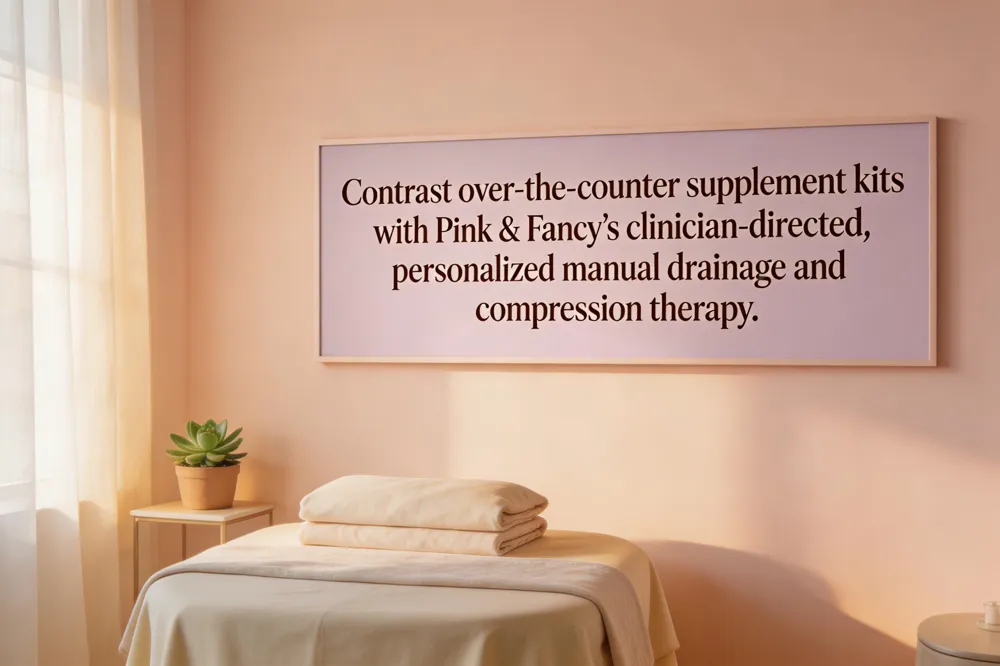 Contrast over‑the‑counter supplement kits with Pink & Fancy’s clinician‑directed, personalized manual drainage and compression therapy.