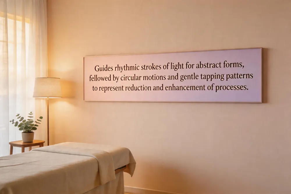 Guides light rhythmic strokes for shoulder, neck, and face, followed by shoulder rolls and facial tapping to reduce postoperative swelling and enhance drainage.