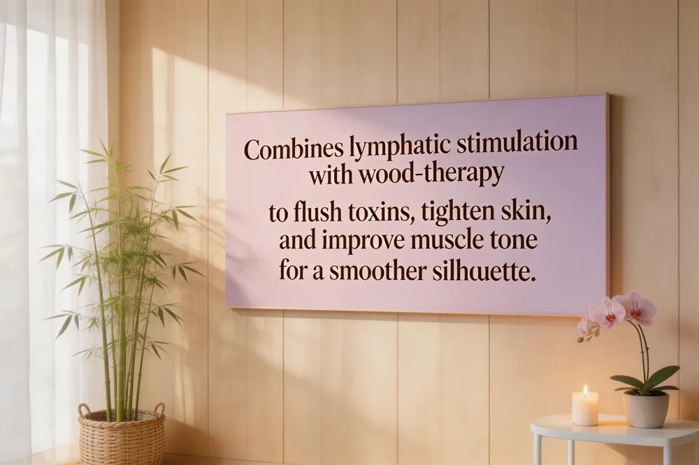 Combines lymphatic stimulation with wood‑therapy to flush toxins, tighten skin, and improve muscle tone for a smoother silhouette.