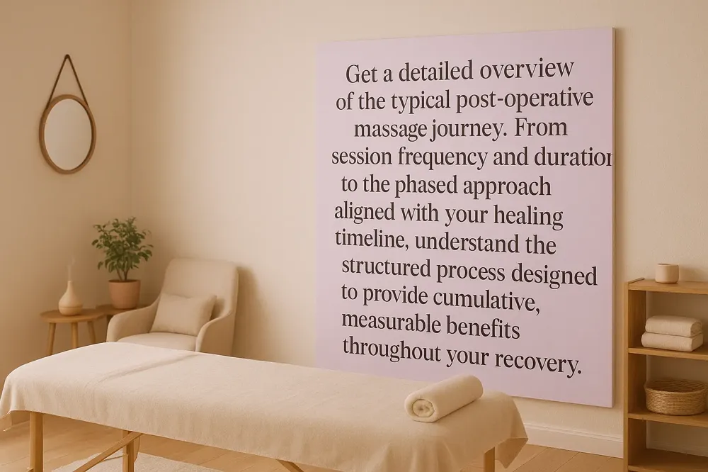 Get a detailed overview of the typical post-operative massage journey. From session frequency and duration to the phased approach aligned with your healing timeline, understand the structured process designed to provide cumulative, measurable benefits throughout your recovery.