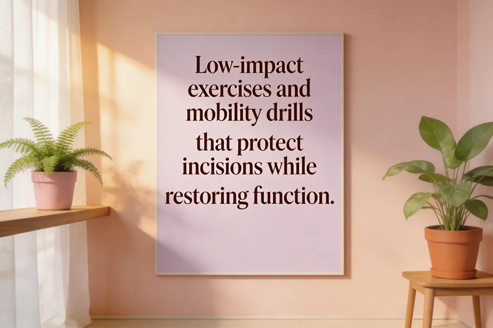 Low‑impact exercises and mobility drills that protect incisions while restoring function.