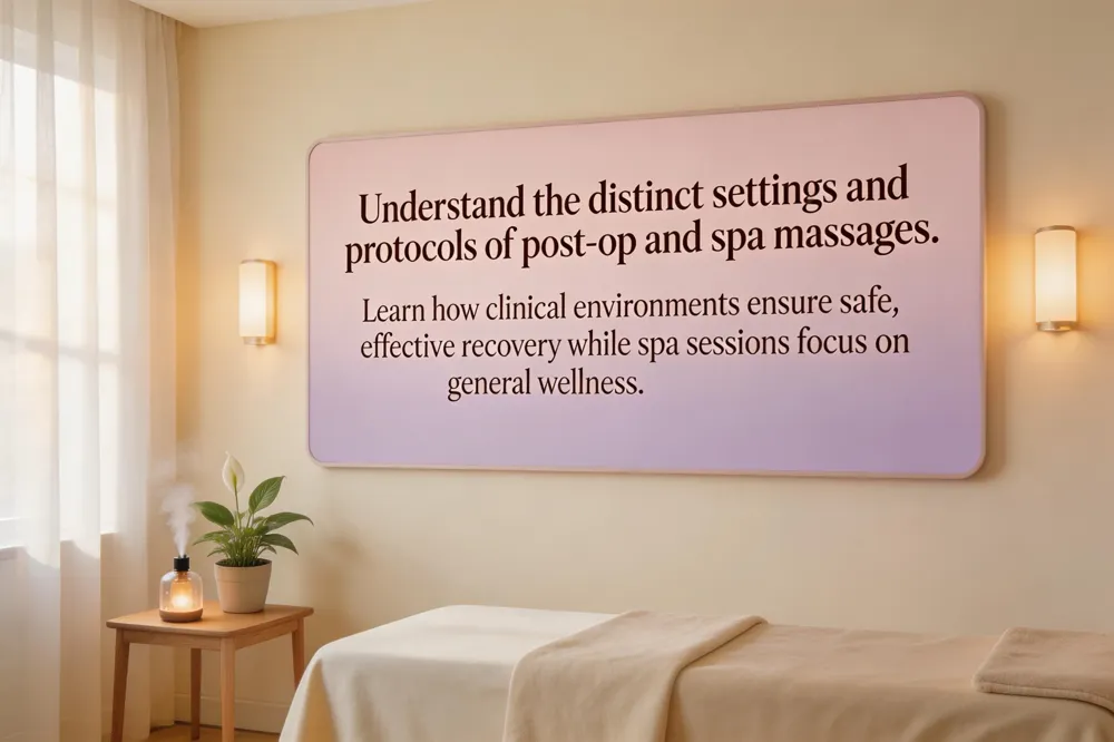 Understand the distinct settings and protocols of post-op and spa massages. Learn how clinical environments ensure safe, effective recovery while spa sessions focus on general wellness.