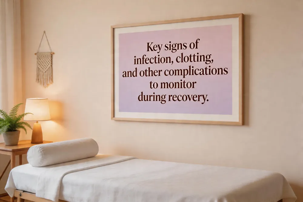 Key signs of infection, clotting, and other complications to monitor during recovery.