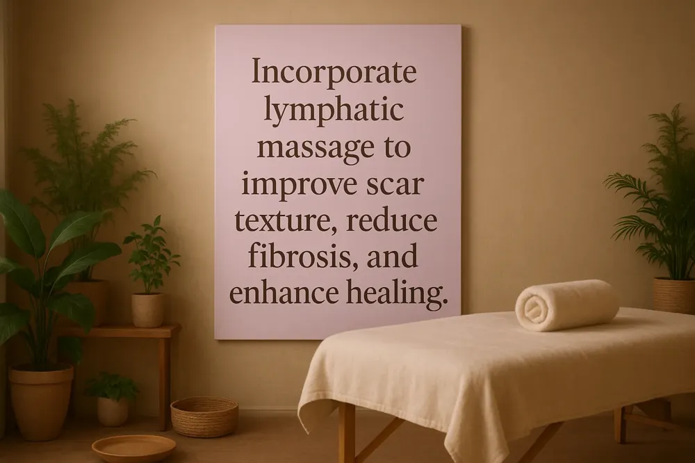 Incorporate lymphatic massage to improve scar texture, reduce fibrosis, and enhance healing.