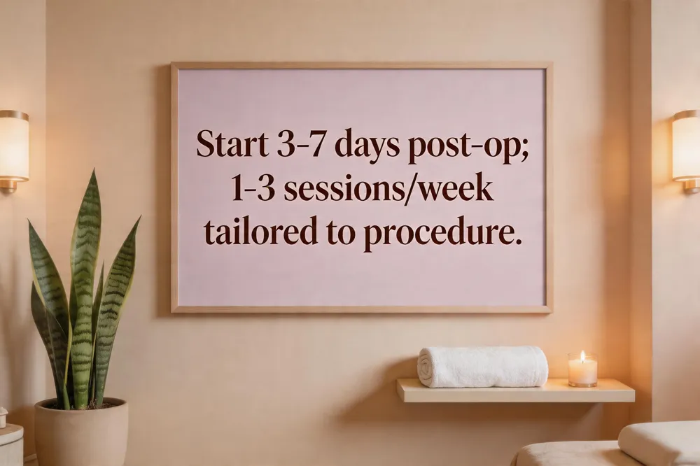 Start 3‑7 days post‑op; 1‑3 sessions/week tailored to procedure.