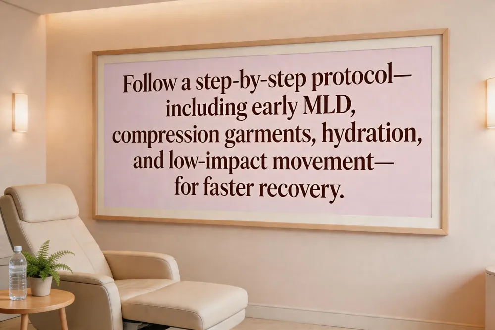 Follow a step‑by‑step protocol—including early MLD, compression garments, hydration, and low‑impact movement—for faster recovery.