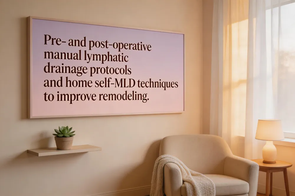Pre‑ and post‑operative manual lymphatic drainage protocols and home self‑MLD techniques to improve remodeling.
