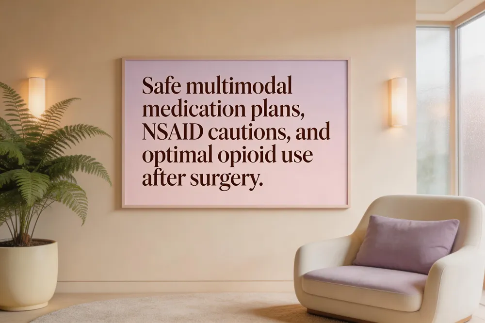 Safe multimodal medication plans, NSAID cautions, and optimal opioid use after surgery.