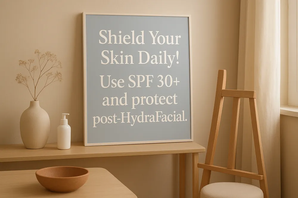 Shield Your Skin Daily! Use SPF 30+ and protect post-HydraFacial.