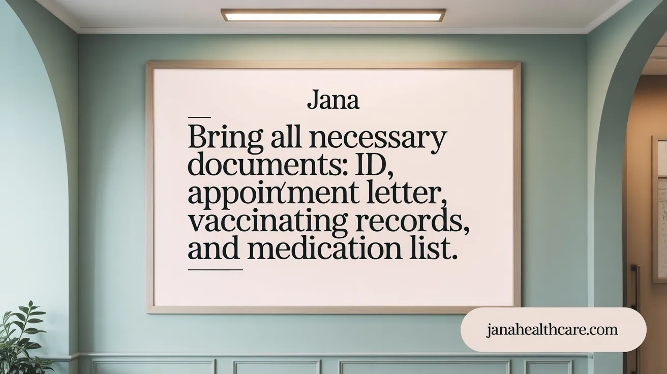 Bring all necessary documents: ID, appointment letter, vaccination records, and medication list.