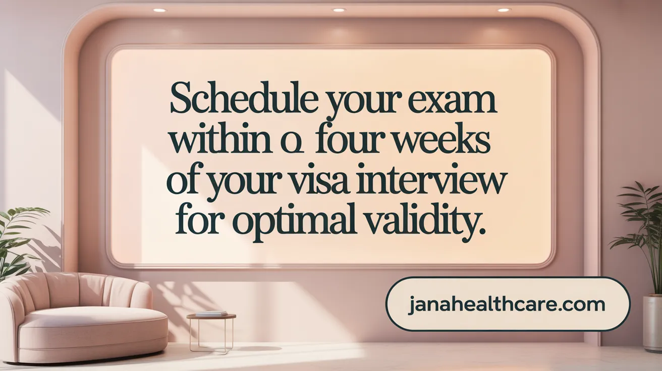 Schedule your exam within four weeks of your visa interview for optimal validity.