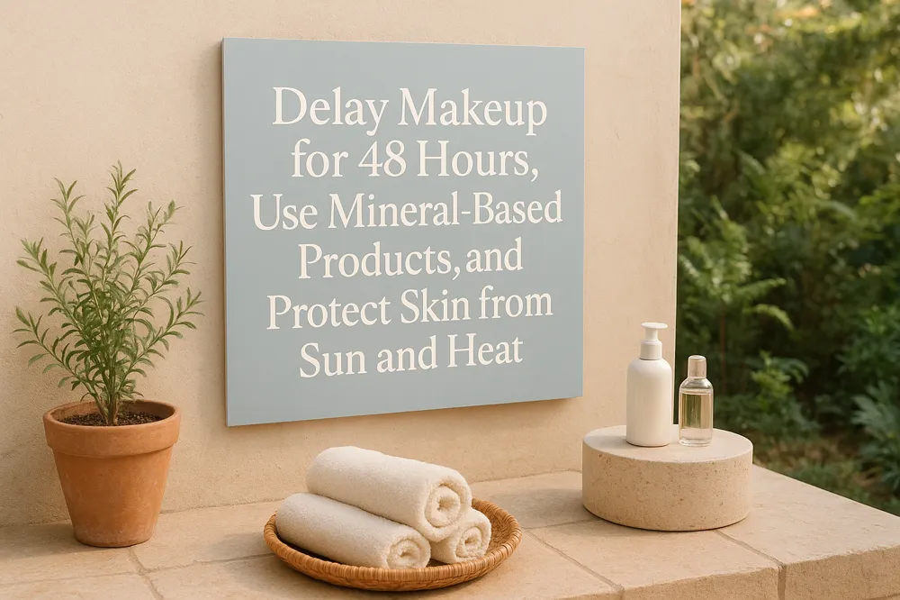 Delay Makeup for 48 Hours, Use Mineral-Based Products, and Protect Skin from Sun and Heat