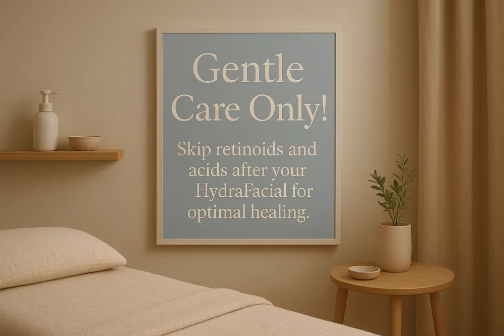 Gentle Care Only! Skip retinoids and acids after your HydraFacial for optimal healing.