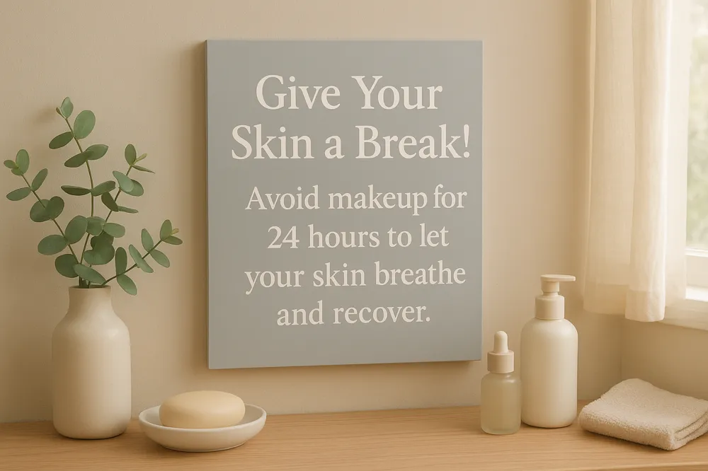 Give Your Skin a Break! Avoid makeup for 24 hours to let your skin breathe and recover.