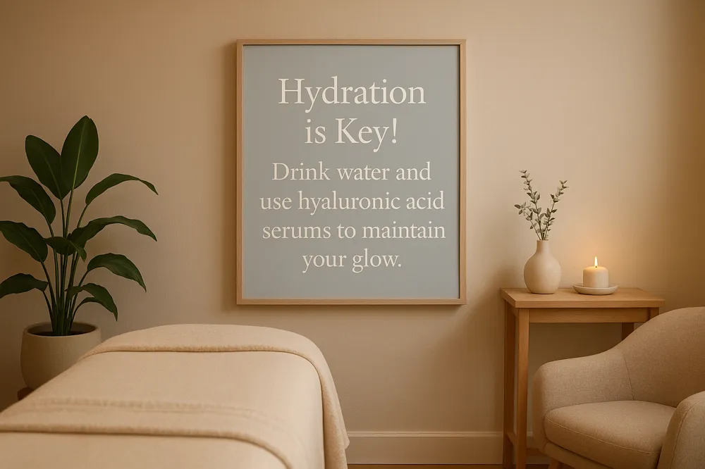 Hydration is Key! Drink water and use hyaluronic acid serums to maintain your glow.
