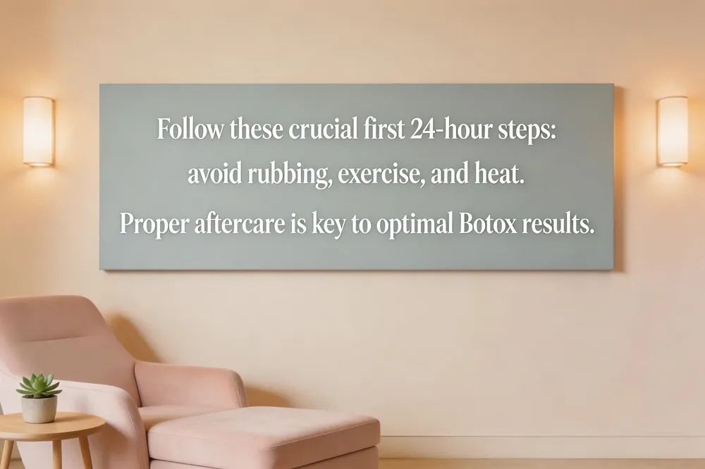 Follow these crucial first 24-hour steps: avoid rubbing, exercise, and heat. Proper aftercare is key to optimal Botox results.