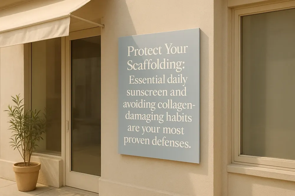 Protect Your Scaffolding: Essential daily sunscreen and avoiding collagen-damaging habits are your most proven defenses.