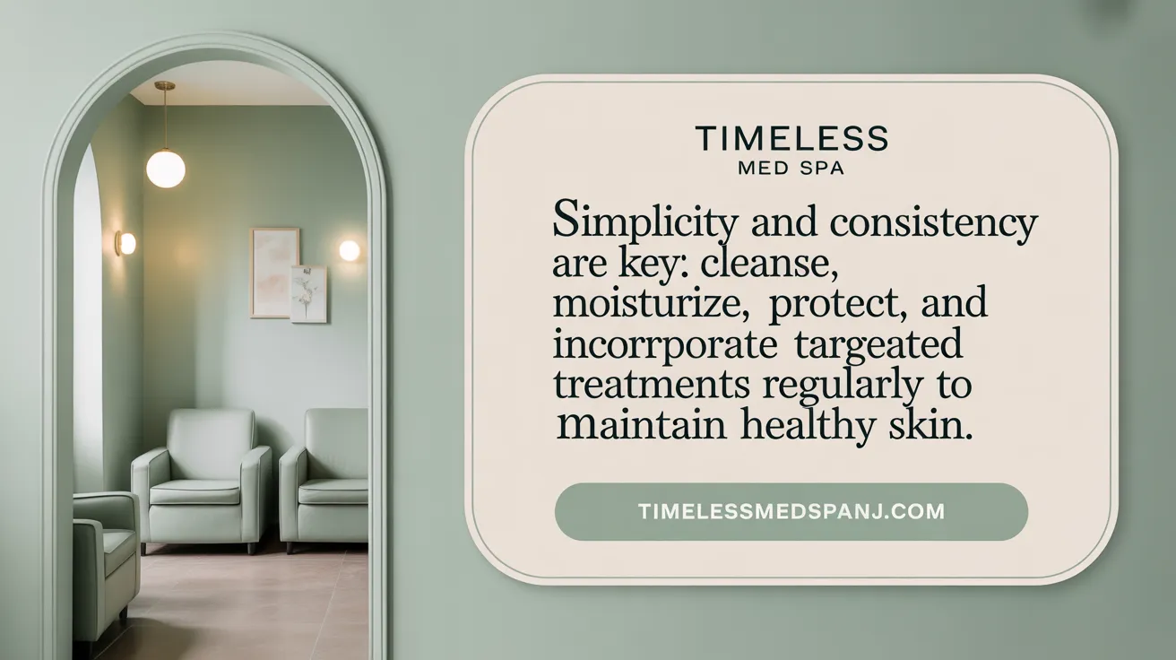 Simplicity and consistency are key: Cleanse, moisturize, protect, and incorporate targeted treatments regularly.