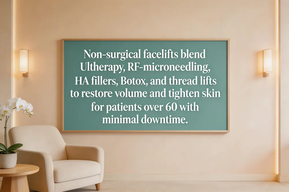Non‑surgical facelifts blend Ultherapy, RF‑microneedling, HA fillers, Botox, and thread lifts to restore volume and tighten skin for patients over 60 with minimal downtime.