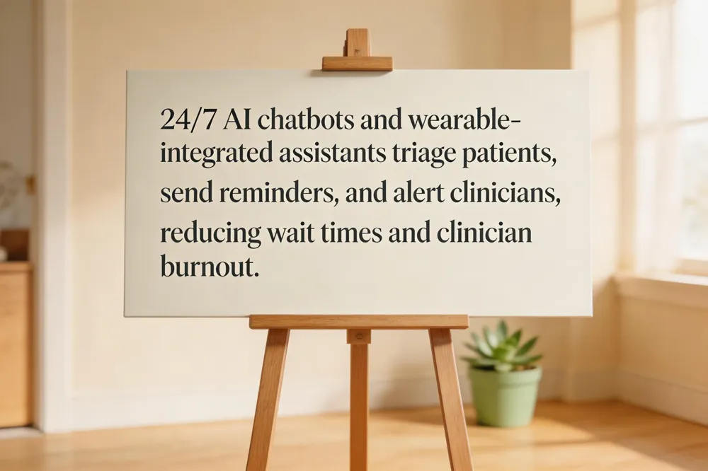 24/7 AI chatbots and wearable‑integrated assistants triage patients, send reminders, and alert clinicians, reducing wait times and clinician burnout.
