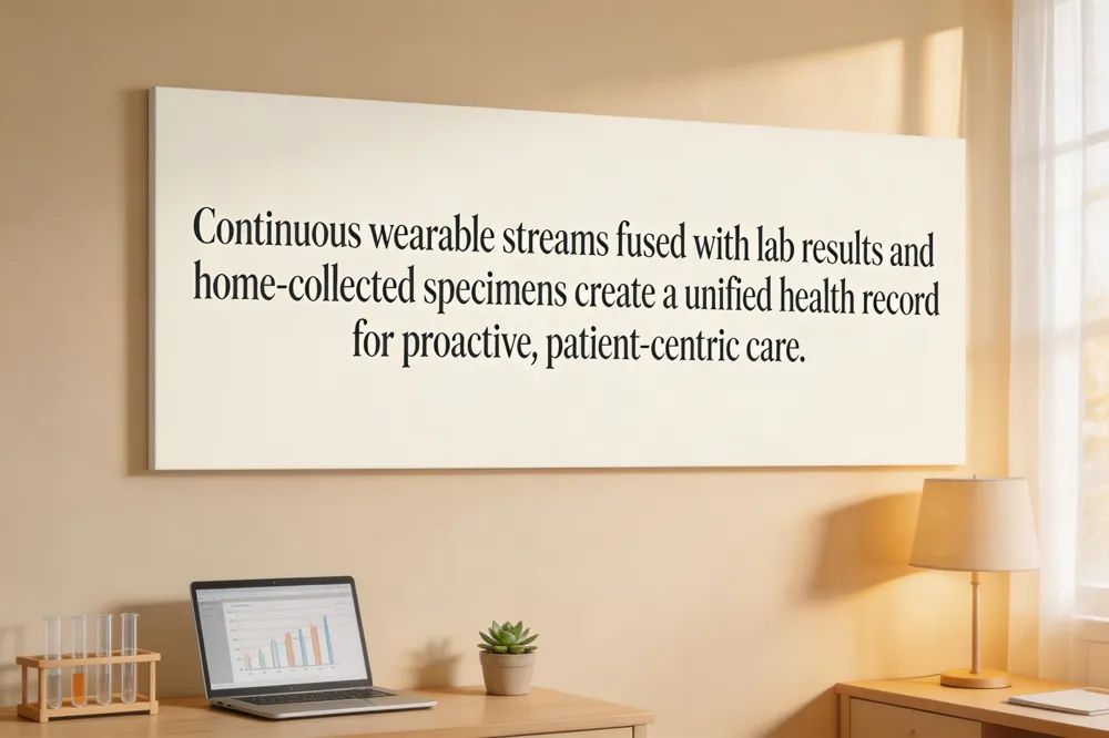 Continuous wearable streams fused with lab results and home‑collected specimens create a unified health record for proactive, patient‑centric care.
