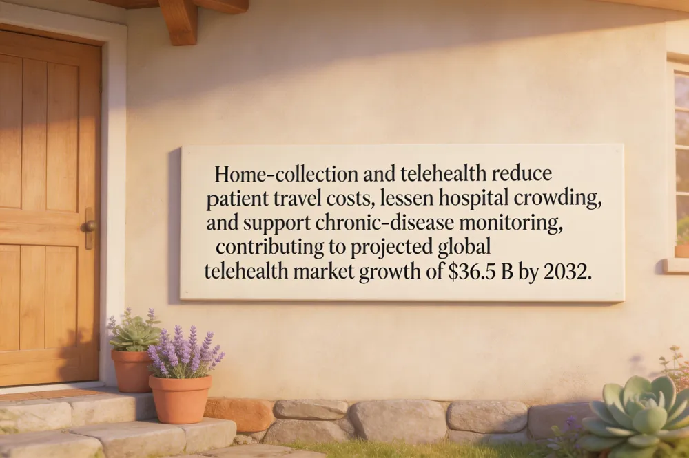 Home‑collection and telehealth reduce patient travel costs, lessen hospital crowding, and support chronic‑disease monitoring, contributing to projected global telehealth market growth of $36.5 B by 2032.