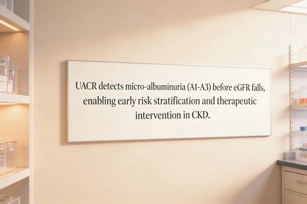 UACR detects micro‑albuminuria (A1‑A3) before eGFR falls, enabling early risk stratification and therapeutic intervention in CKD.
