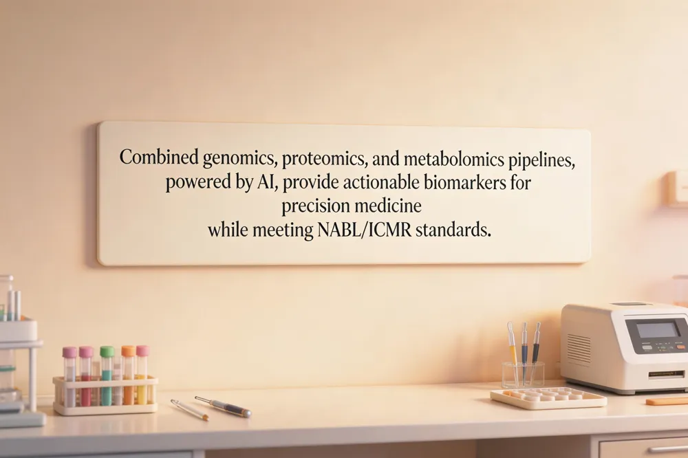 Combined genomics, proteomics, and metabolomics pipelines, powered by AI, provide actionable biomarkers for precision medicine while meeting NABL/ICMR standards.