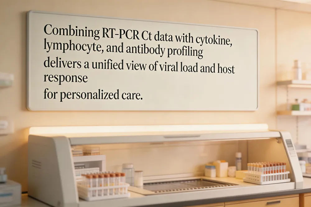 Combining RT‑PCR Ct data with cytokine, lymphocyte, and antibody profiling delivers a unified view of viral load and host response for personalized care.