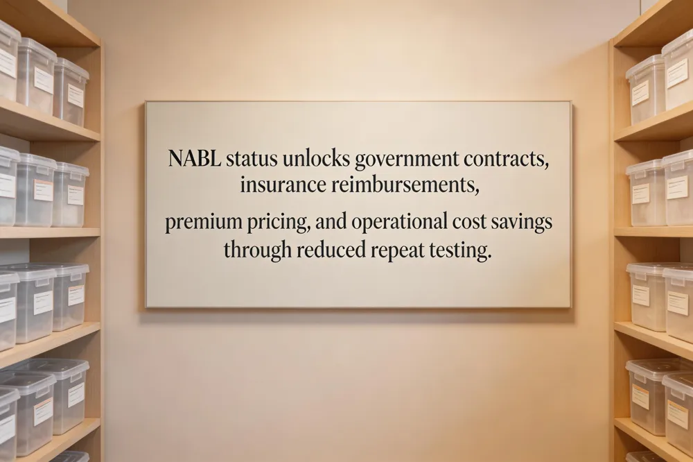 NABL status unlocks government contracts, insurance reimbursements, premium pricing, and operational cost savings through reduced repeat testing.