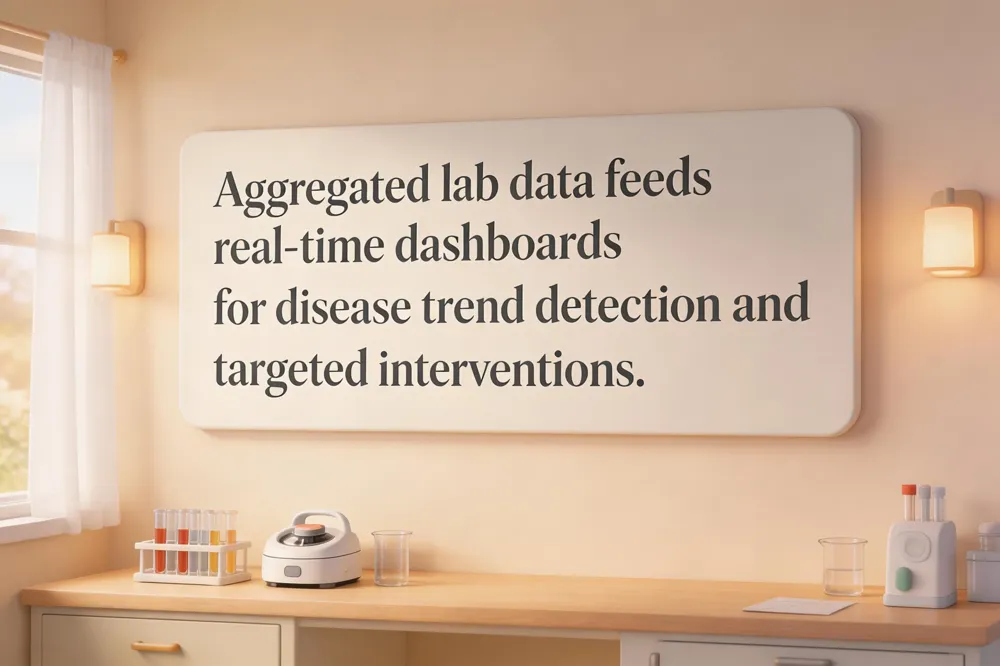 Aggregated lab data feeds real‑time dashboards for disease trend detection and targeted interventions.