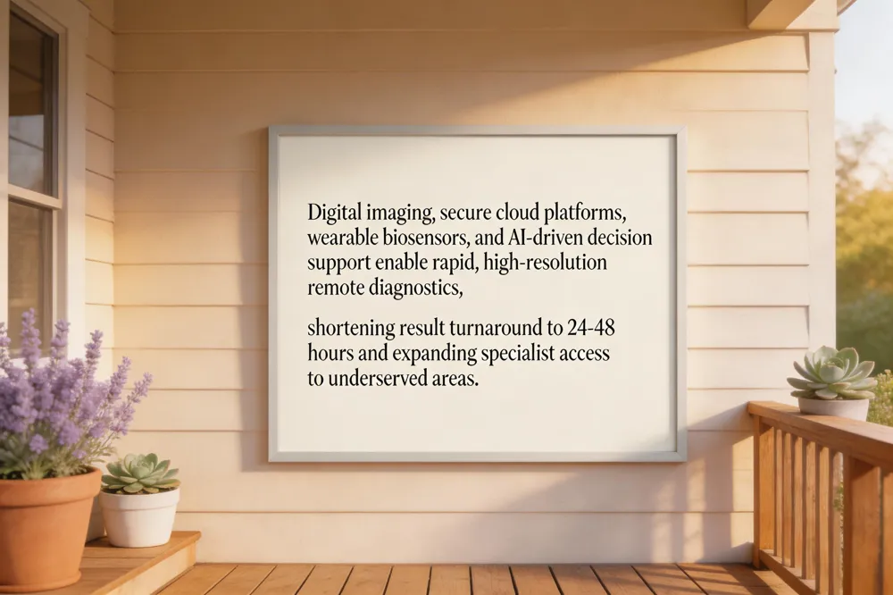 Digital imaging, secure cloud platforms, wearable biosensors, and AI‑driven decision support enable rapid, high‑resolution remote diagnostics, shortening result turnaround to 24‑48 hours and expanding specialist access to underserved areas.