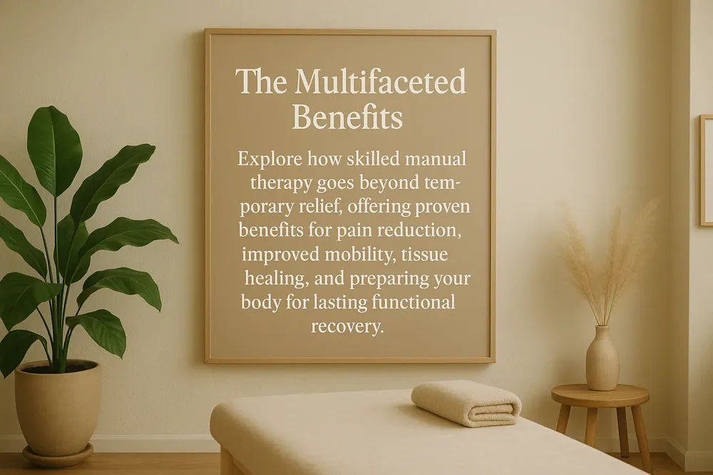 The Multifaceted Benefits: Explore how skilled manual therapy goes beyond temporary relief, offering proven benefits for pain reduction, improved mobility, tissue healing, and preparing your body for lasting functional recovery.