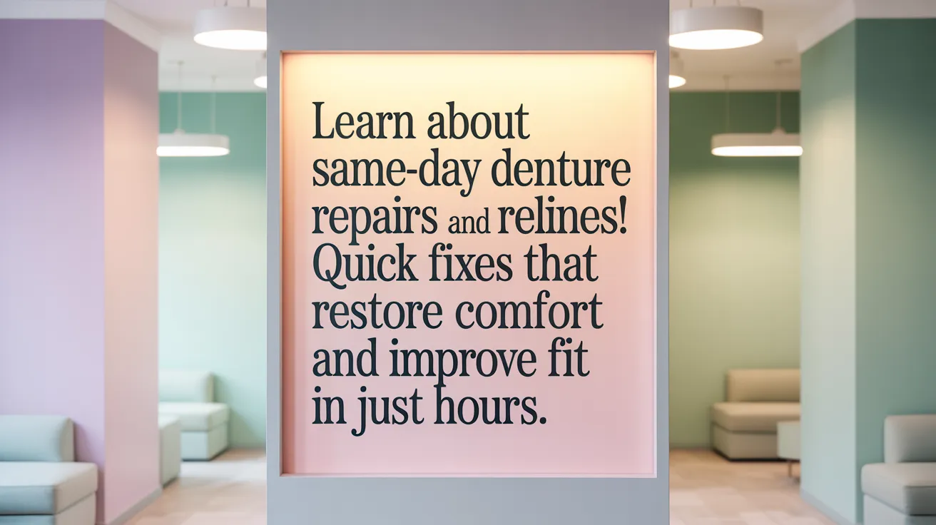 Learn about same-day denture repairs and relines! Quick fixes that restore comfort and improve fit in just hours.