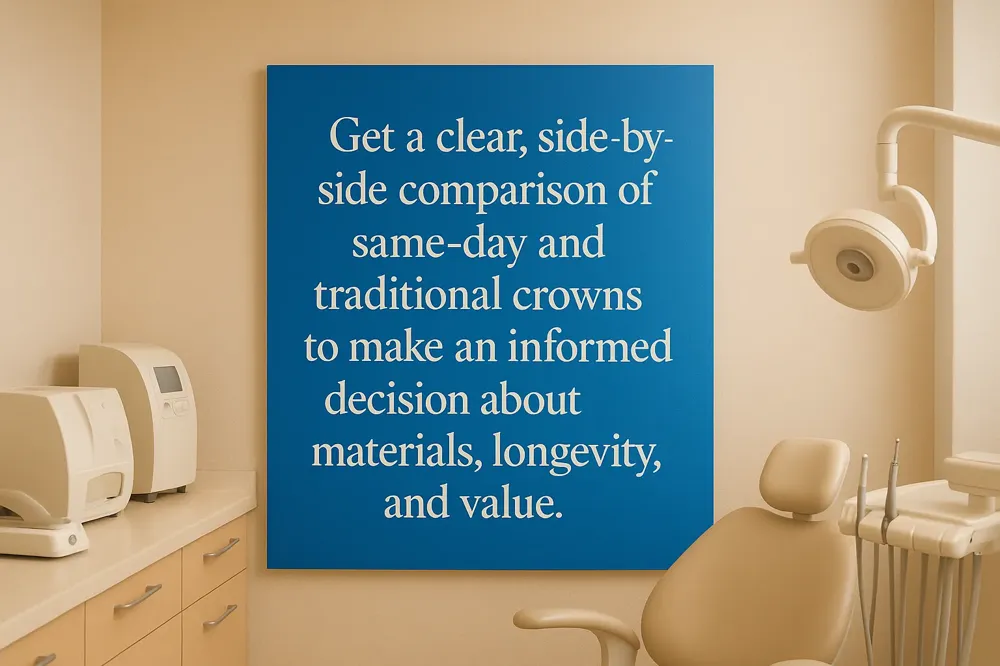 Get a clear, side-by-side comparison of same-day and traditional crowns to make an informed decision about materials, longevity, and value.