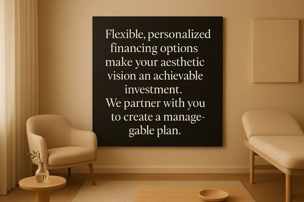 Flexible, personalized financing options make your aesthetic vision an achievable investment. We partner with you to create a manageable plan.