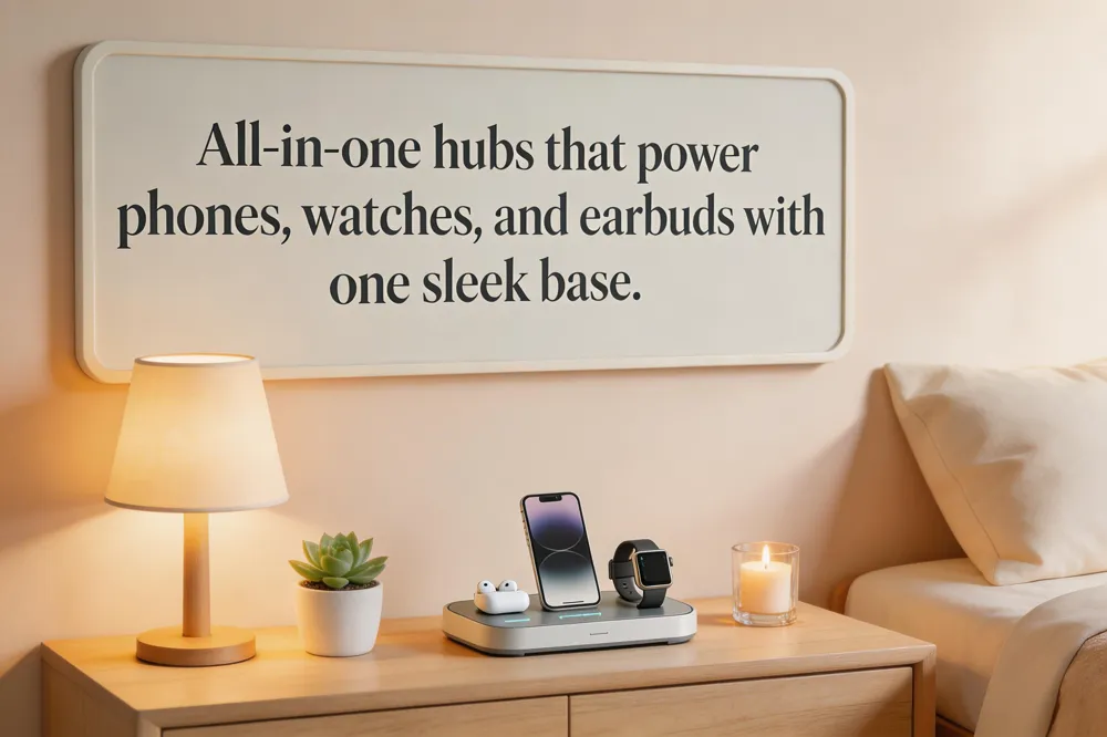 All‑in‑one hubs that power phones, watches, and earbuds with one sleek base.