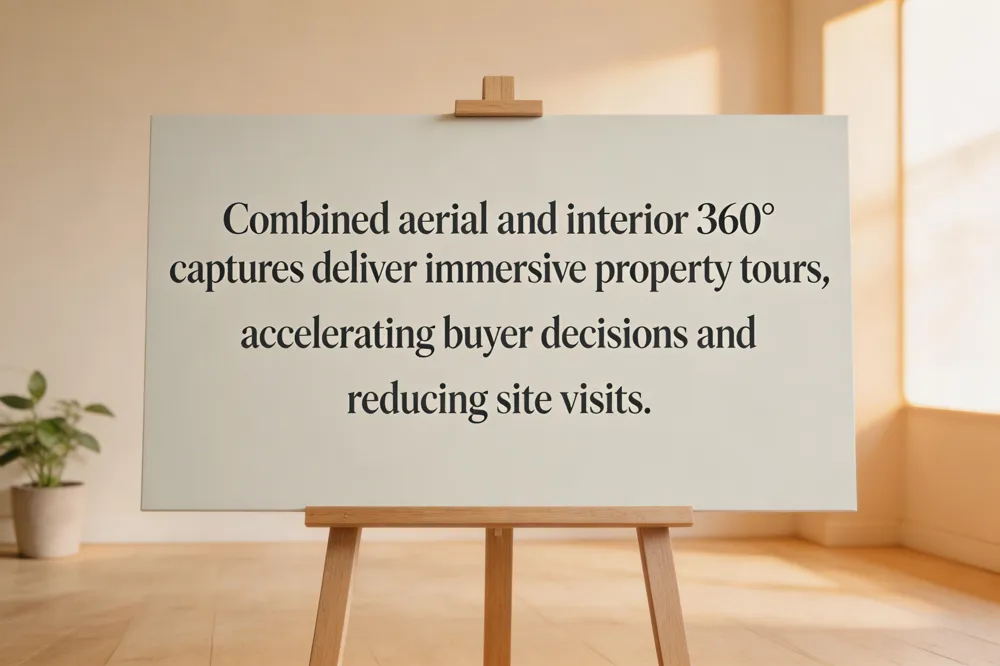 Combined aerial and interior 360° captures deliver immersive property tours, accelerating buyer decisions and reducing site visits.