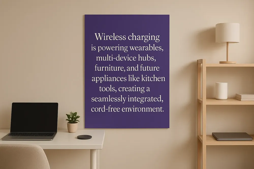 Wireless charging is powering wearables, multi-device hubs, furniture, and future appliances like kitchen tools, creating a seamlessly integrated, cord-free environment.