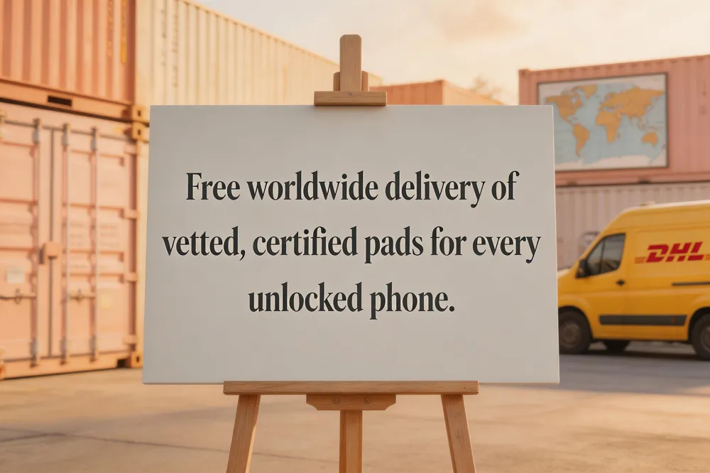 Free worldwide delivery of vetted, certified pads for every unlocked phone.