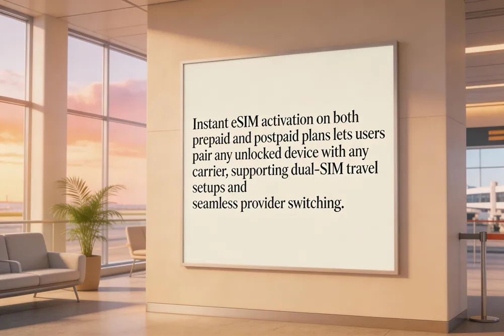 Instant eSIM activation on both prepaid and postpaid plans lets users pair any unlocked device with any carrier, supporting dual‑SIM travel setups and seamless provider switching.