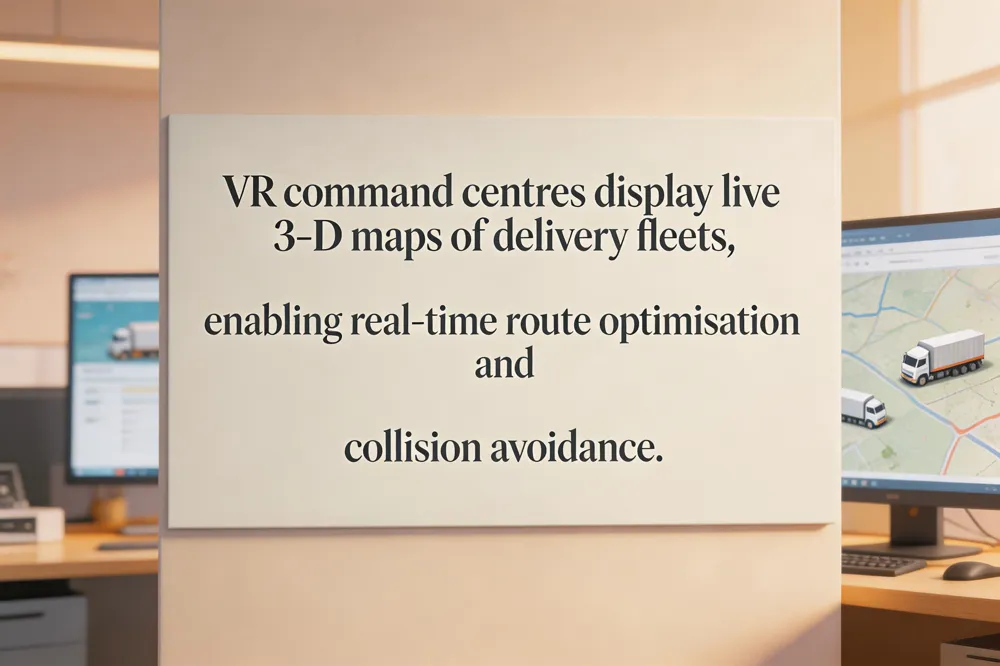 VR command centres display live 3‑D maps of delivery fleets, enabling real‑time route optimisation and collision avoidance.