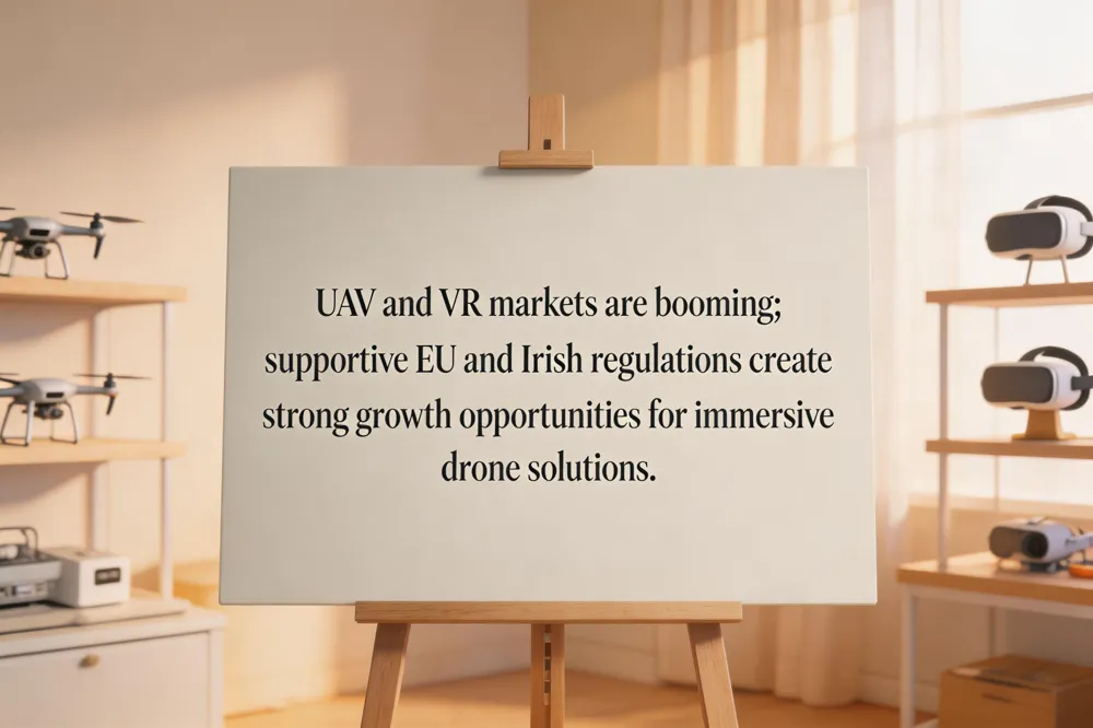 UAV and VR markets are booming; supportive EU and Irish regulations create strong growth opportunities for immersive drone solutions.
