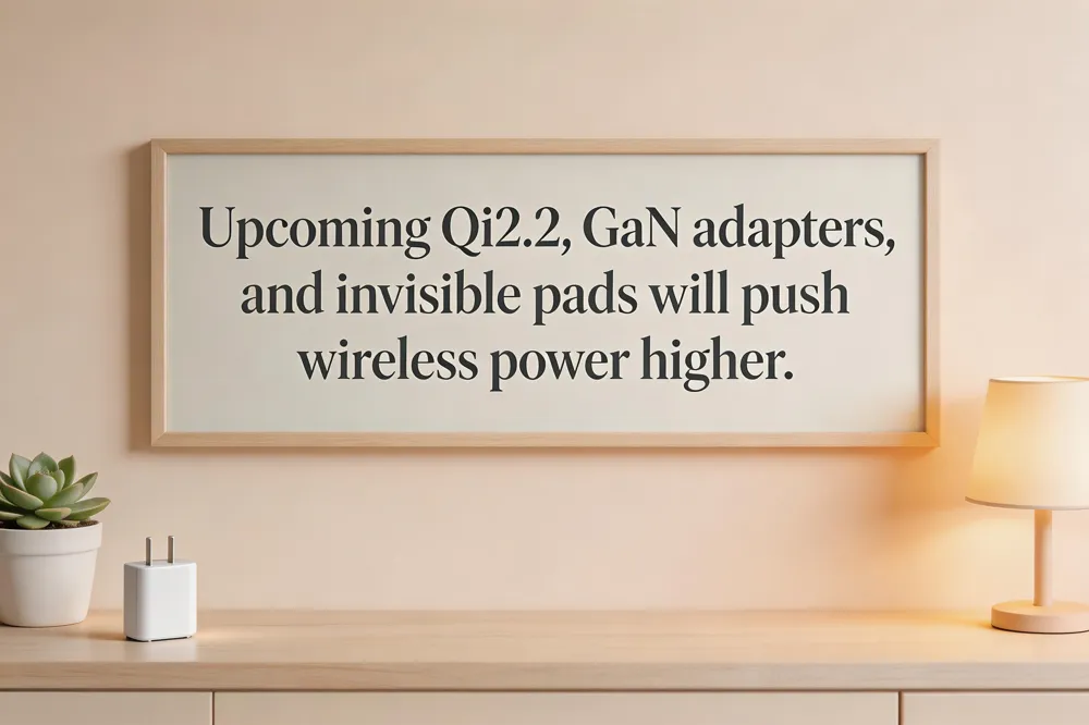 Upcoming Qi2.2, GaN adapters, and invisible pads will push wireless power higher.
