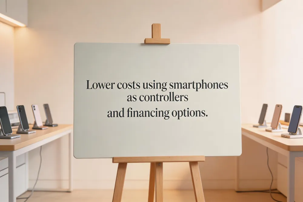Lower costs using smartphones as controllers and financing options.